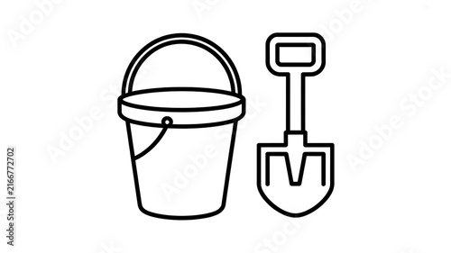 Beach bucket and shovel line art icon