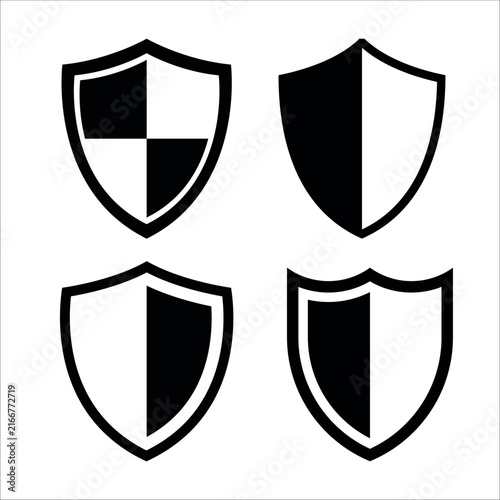 Shield Icon Vector Illustration Set Featuring Minimalist Security Design Elements for Protection Concepts