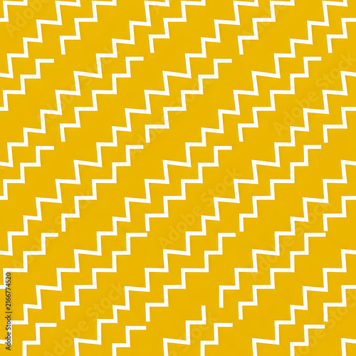 Seamless pattern with white zigzag lines on yellow background