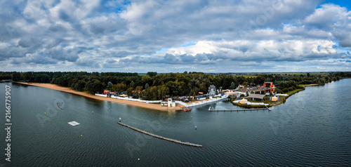 Aerial view of Live at the Lake summer music festival at Noord Aa beach in Zoetermeer, Netherlands