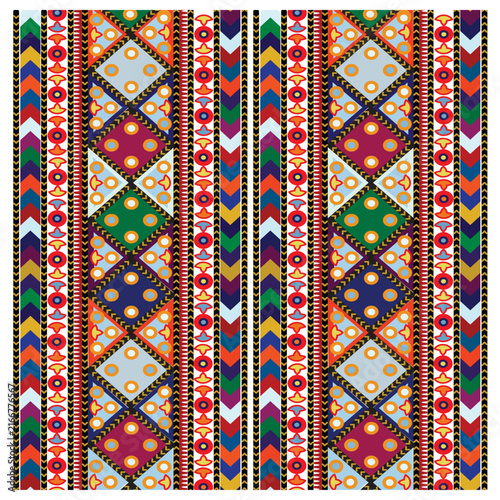 Vector Illustration of Colorful Ethnic Sindhi Geometric Seamless Stripe Pattern, Traditional Sindhi Ornamental Textile Background with Folk Decorative 