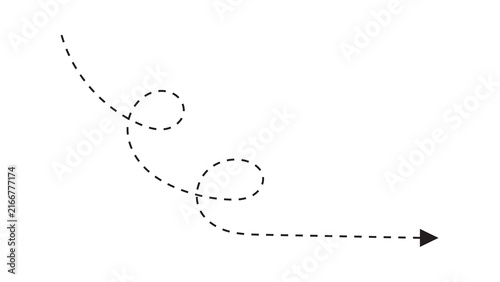 Quadro su tela Curved dashed line with two loops and an arrowhead pointing right on a white bac