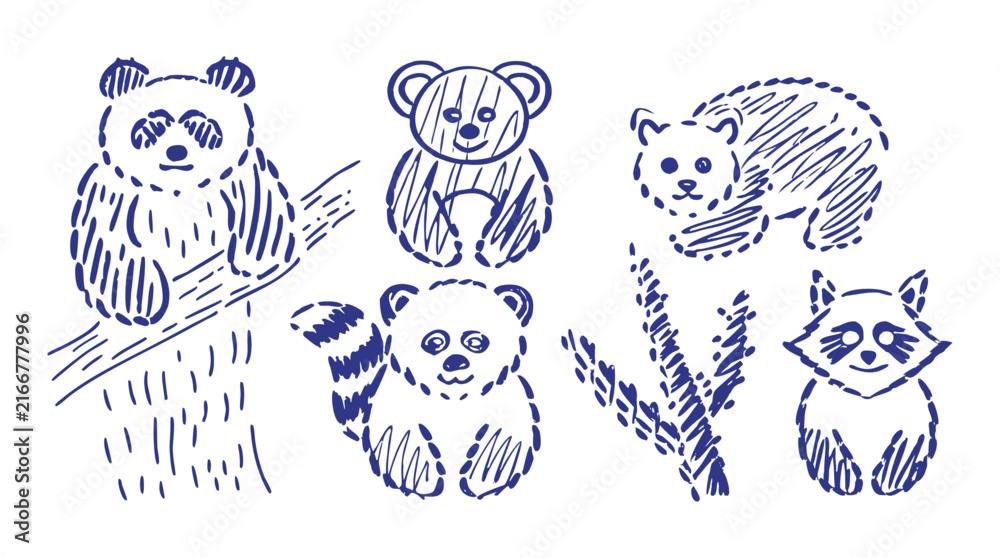 Obraz premium Cute Wild Animal Sketch Set Hand-Drawn Vector Illustration