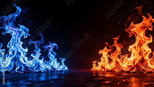 Fire and Ice, Dual Flame Product Stage Inferno Landscape Concept Illustration