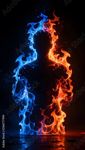 Split Silhouette Dual Flame Inferno Portrait Concept Illustration