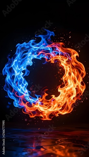 Fire and Ice, Duality Orb Dual Flame Vortex Portrait UAP Concept Illustration