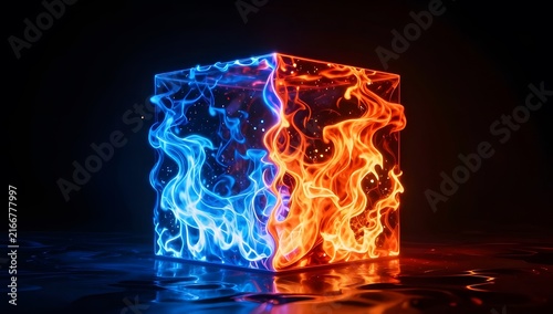 Dual Flame Cube Inferno Landscape Concept Illustration