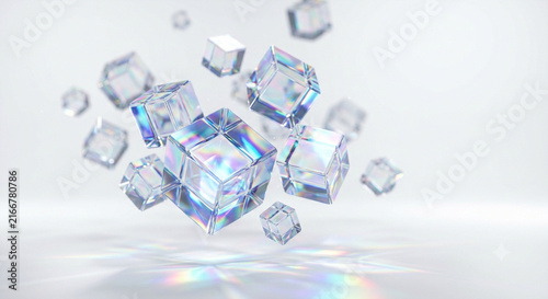 Floating Transparent Glass Cubes Abstract Background with Holographic Reflections and Futuristic Depth