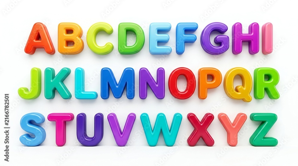 Fototapeta premium Colorful plastic alphabet letters isolated on white background for education and learning. 