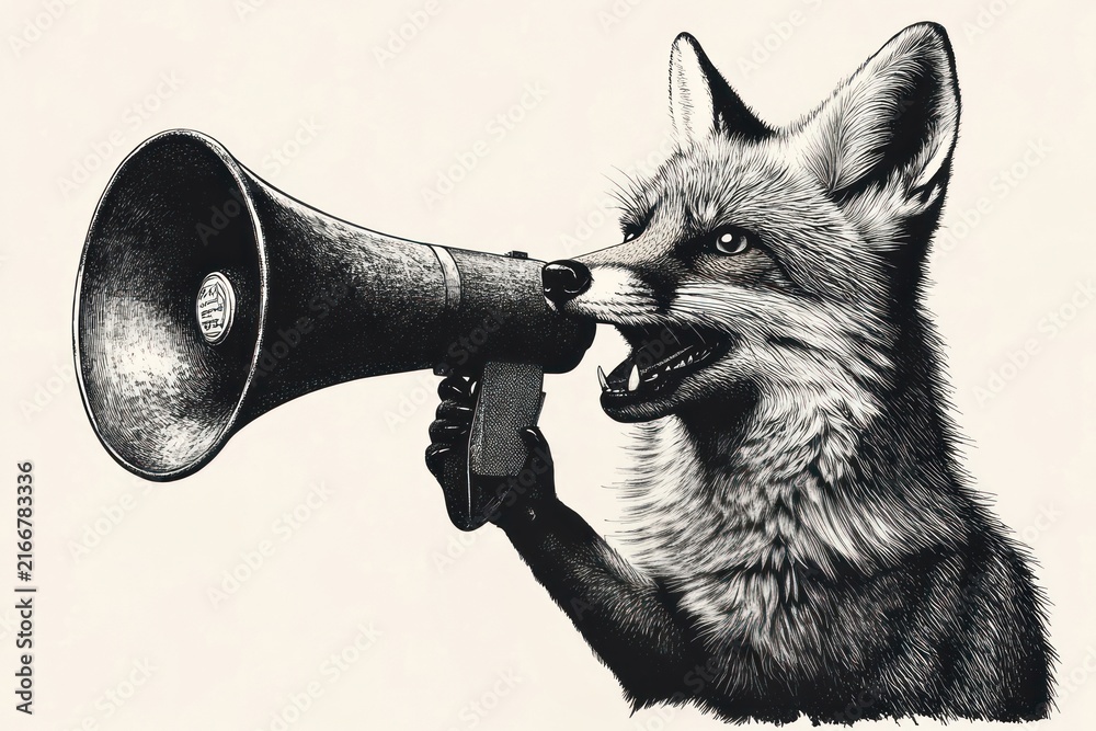 Naklejka premium Fox carry a big megaphone animal retro style.