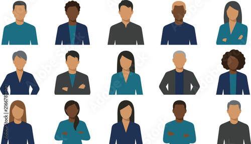 Set of diverse people avatars showing various ethnicities and genders for business profiles and social network icons