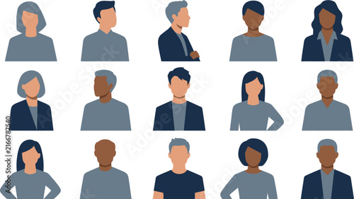 Set of diverse professional business people avatars representing various ethnicities and ages for corporate website profile icons