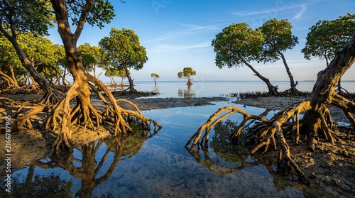 Mangrove trees on coastline