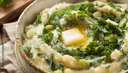 Irish Colcannon Mashed Potatoes with Kale Close Up