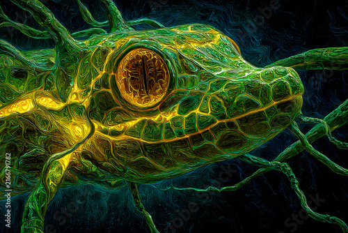 Obraz na płótnie Green bioluminescent alien creature head