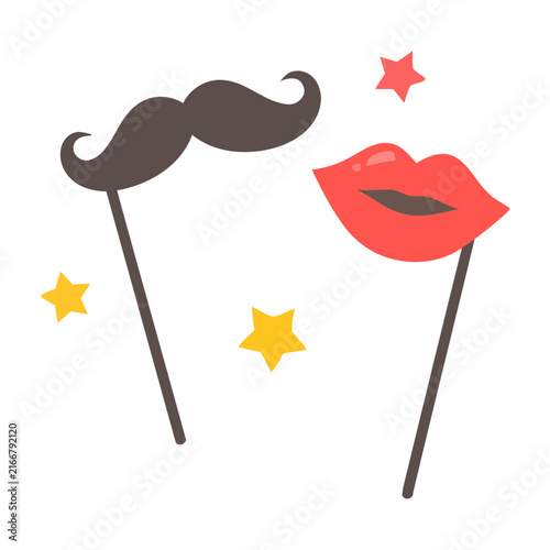 Funny mustache and lips props icon for parties photo booths