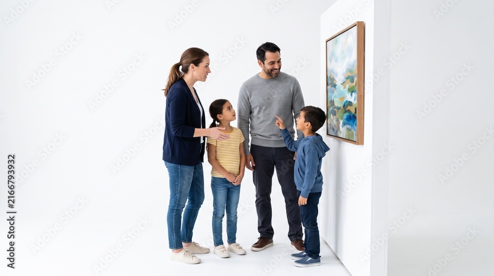 Fototapeta premium Family admiring abstract art in a modern gallery setting