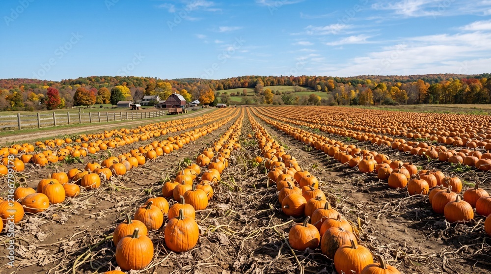 Fototapeta premium Pumpkin Patch Field Autumn Harvest Farm Landscape