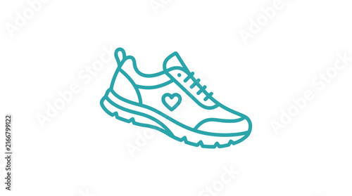 Running shoe icon with heart symbol for fitness and healthy lifestyle graphic design on white theme.