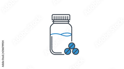Bottle of pills with tablets icon for medical prescription usage isolated on white background design.
