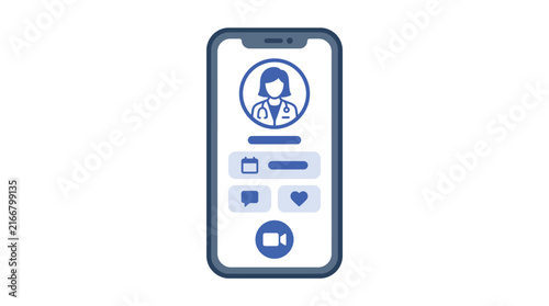 Smartphone showing doctor profile with video call button for telehealth service medical app design.
