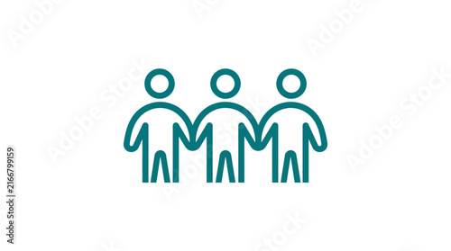 Line art people figures holding hands representing community support and social teamwork networking.