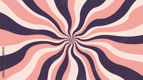 Soft Pink and Deep Plum Wavy Radial Abstract Background with Cream Accents, Flowing Optical Lines and Hypnotic Psychedelic Retro 60s 70s Graphic Design