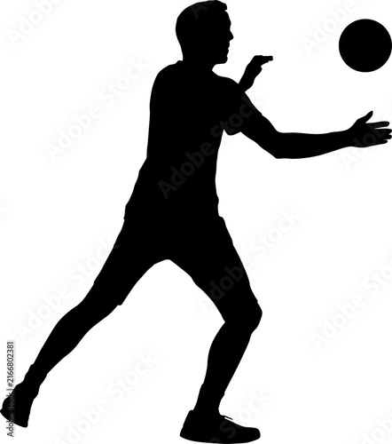 Black silhouette of young man playing basketball on white background