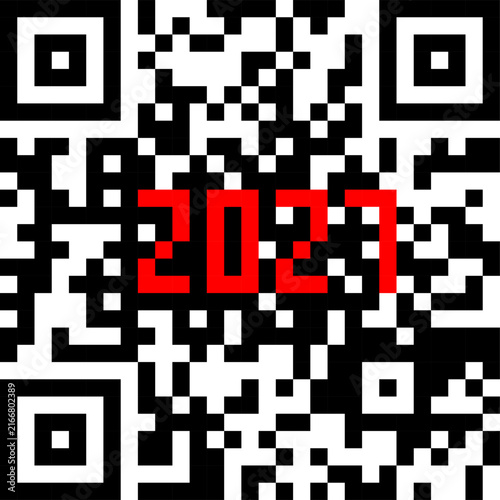 2027 calendar with QR code shaped like 2027 numbers on white background