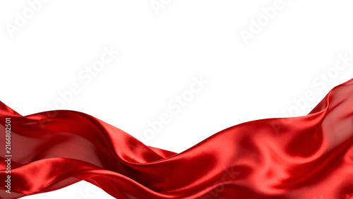 Red silk fabric flowing in the wind isolated on white background