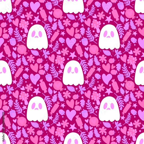 Halloween ghost seamless cute cartoon pattern for wrapping paper and fabrics and kids clothes print and packaging