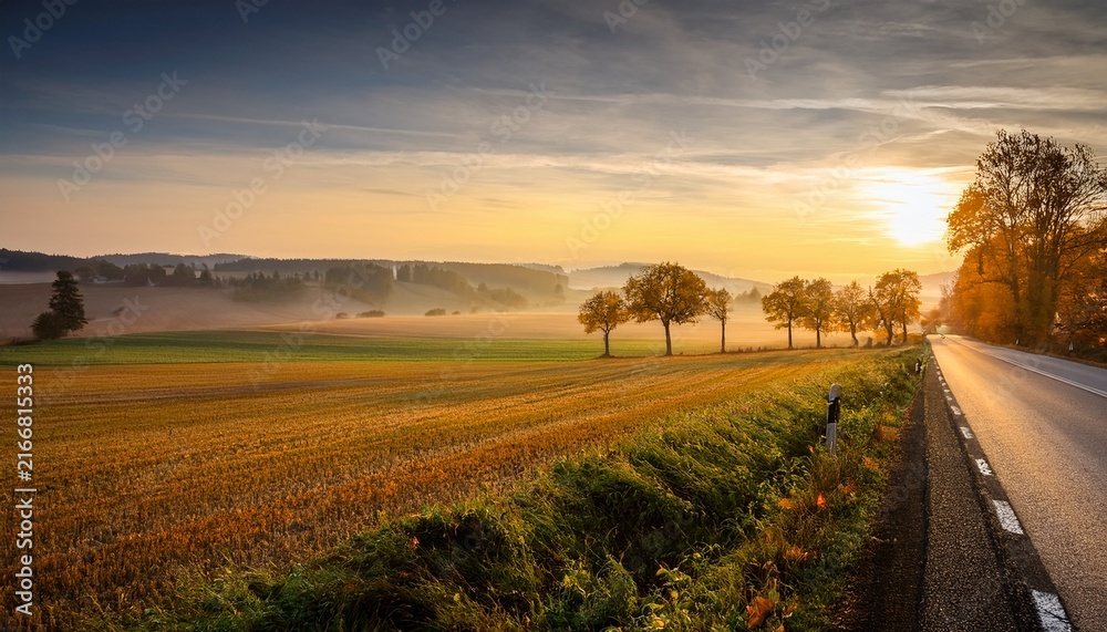 Fototapeta premium Autumn Hazy Sunset In Saxony