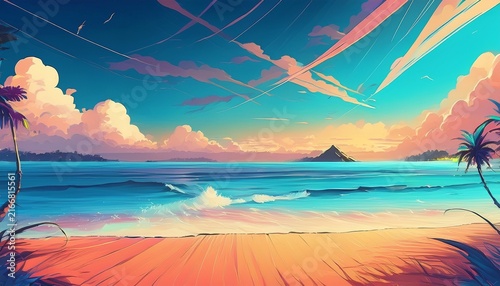 Paradise Fibers Looking Sky And Beach And Relaxing Background Indefinite