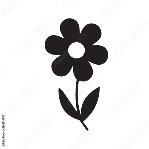 Simple black flower silhouette icon vector isolated on white background