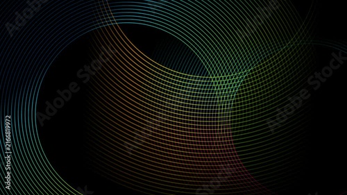 Colorful shiny linear circles abstract futuristic tech background. Minimal geometric motion design. Seamless loop. Video animation Ultra HD 4K 3840x2160