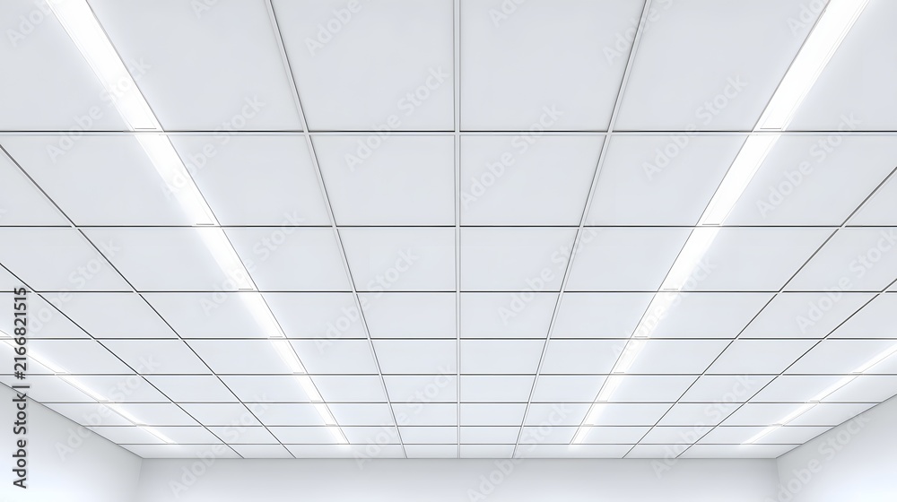 Obraz premium White suspended ceiling with integrated linear LED lights.
