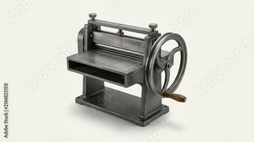 Antique manual paper cutter and bookbinding guillotine with hand crank