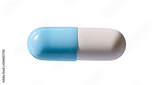 ingle Opaque Pastel Blue and White Gelatin Medical Capsule for Pharmaceutical Use Isolated on Transparent Background