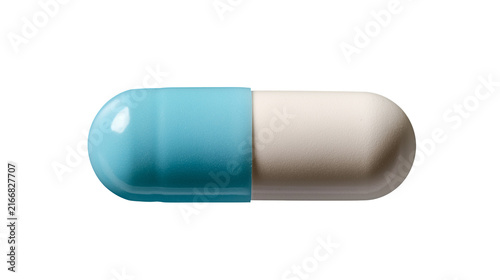 ingle Opaque Pastel Blue and White Gelatin Medical Capsule for Pharmaceutical Use Isolated on Transparent Background