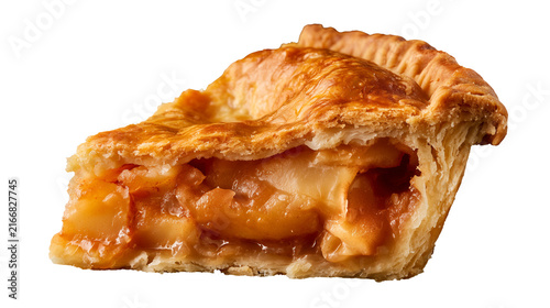 Golden Brown Traditional Autumn Apple Pie Slice with Visible Layered Apple Filling Isolated on Transparent Background