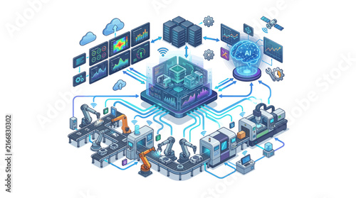 Futuristic Industrial Automation and Smart Factory Technology.