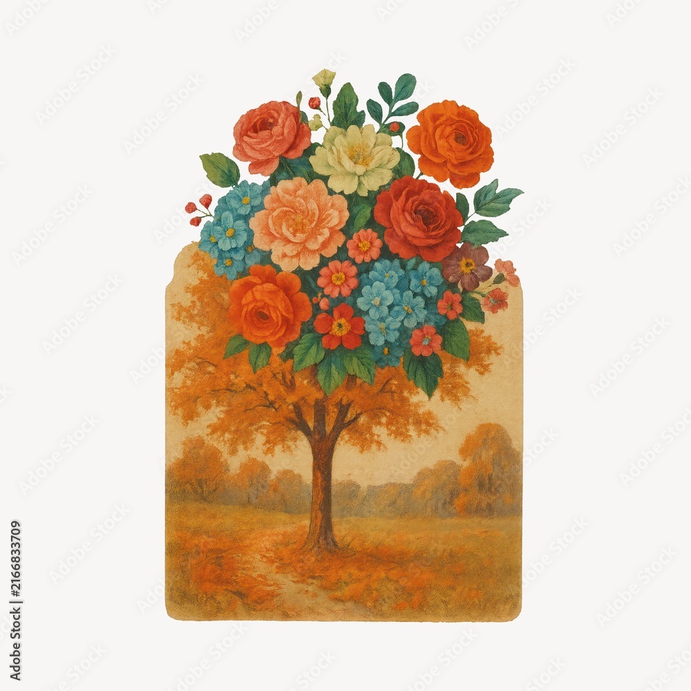 Fototapeta premium Vibrant floral tree illustration