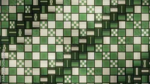 Japanese Ichimatsu Checkered Pattern Tiles Flipping in Rhythmic Waves Seamless Loop in rich matcha tones