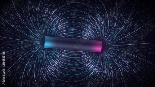 Magnetic Field Lines of a Bar Magnet Dipole with Iron Filings Physics Visualization Seamless Loop in vibrant cyan tones