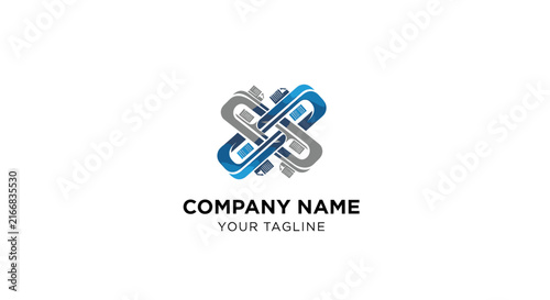 Modern abstract logo design with geometric shapes and metallic texture.