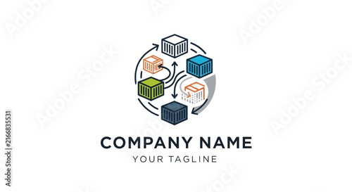 Minimalist logo design with geometric shapes and company name.