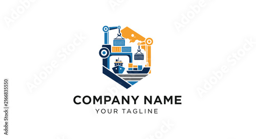 Colorful construction and industry logo design with shield shape.