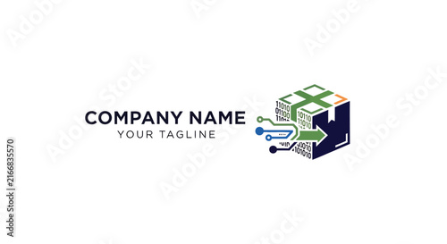 Modern corporate logo design with green and blue geometric elements.