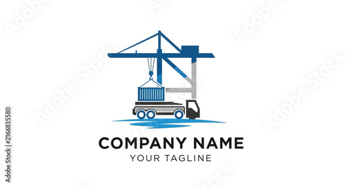 Modern logistics company logo with crane and truck design.