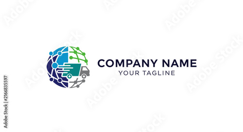 Modern globe logo design with company name and tagline.